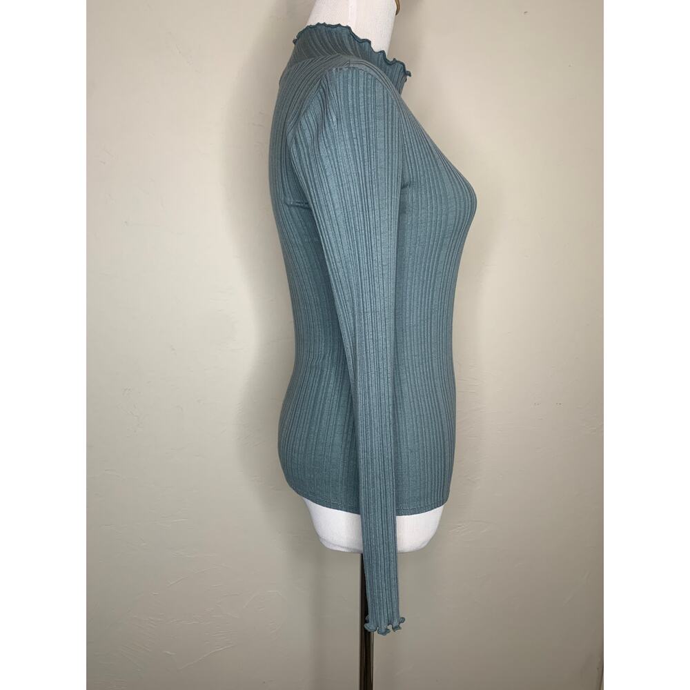Everlane Fitted Mock Neck Top Lettuce Edge Sz Small Blue Green Tone - Picture 4 of 8